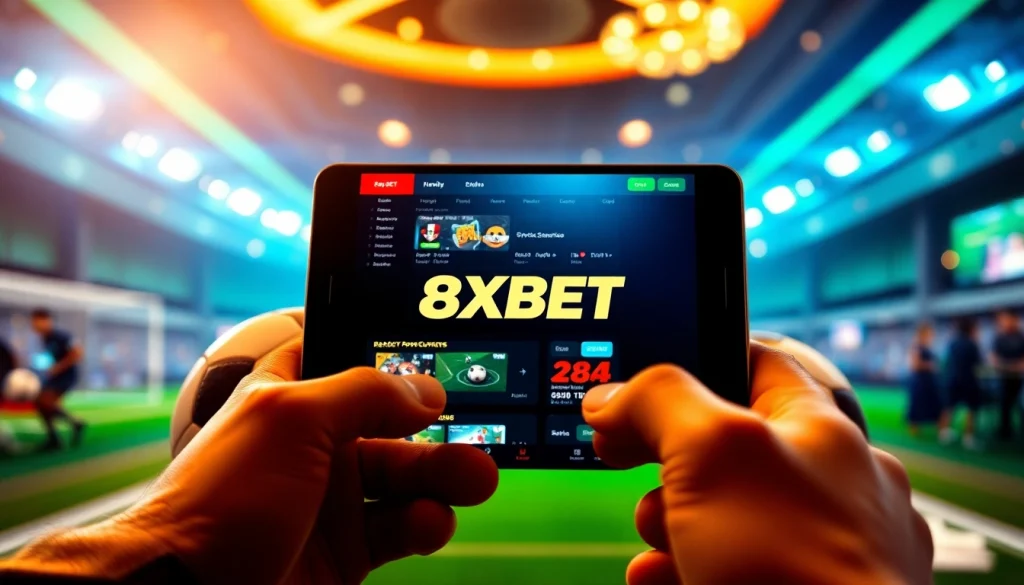 Engaging betting scene featuring 8XBET, showcasing a modern digital interface and sports elements.